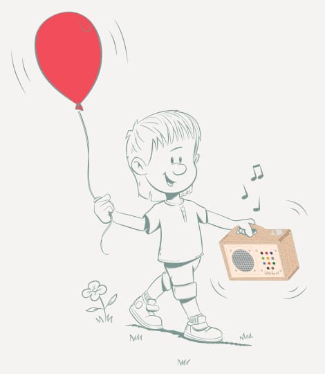 Illustration: hörbert mit Luftballon
